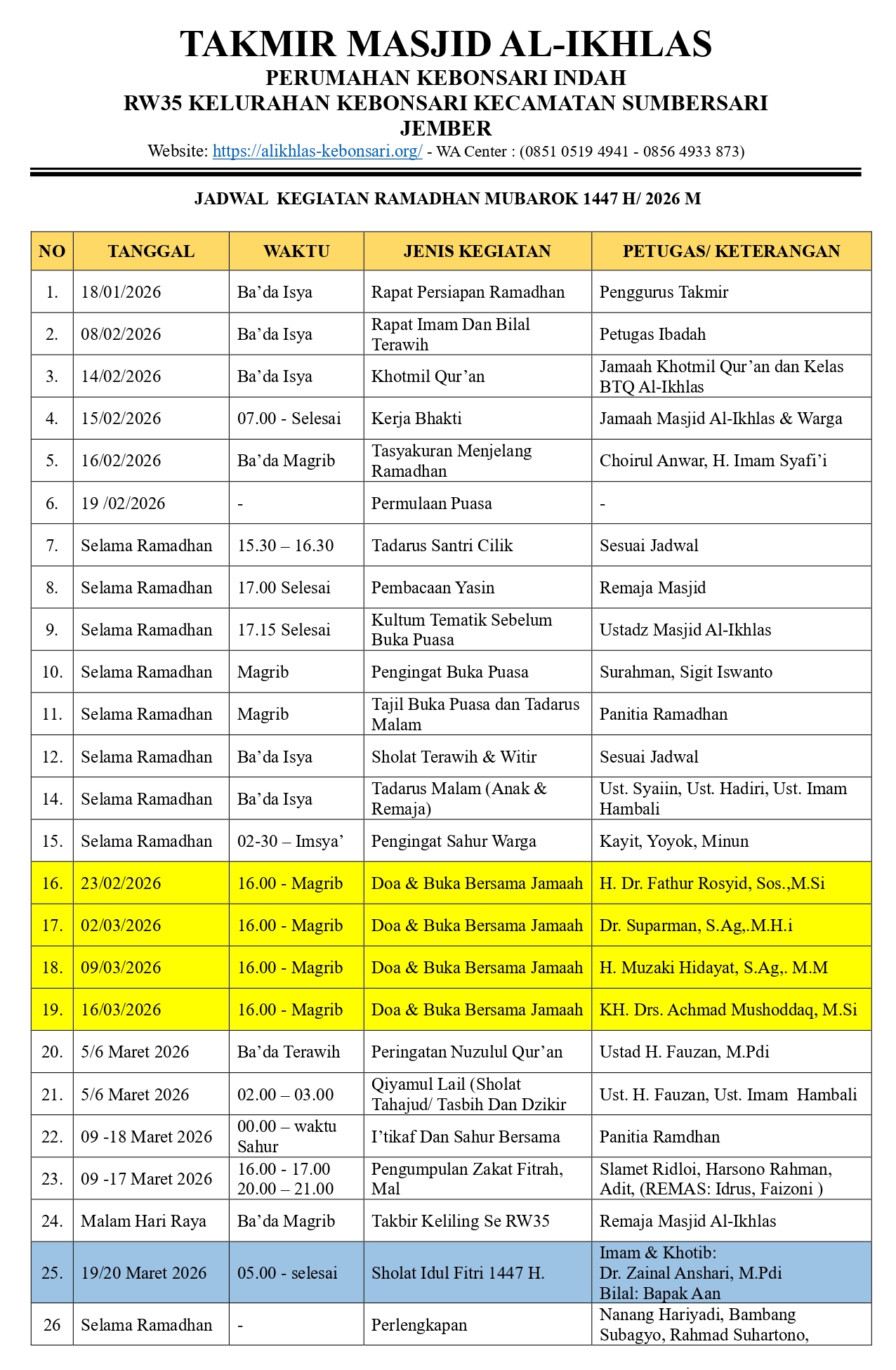 PROGRAM RAMADHAN MASJID AL-IKHLAS